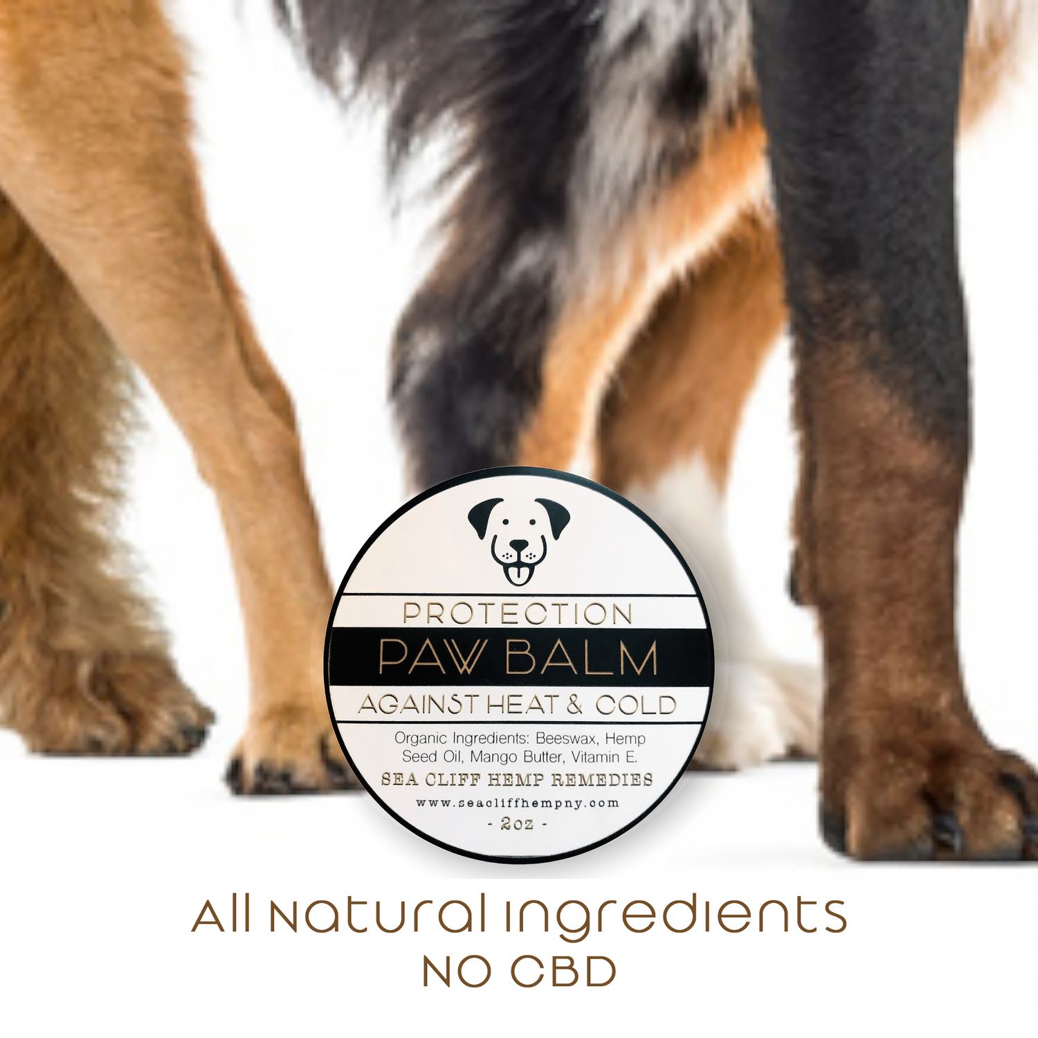 Organic balm to protect dog paws from excssive heat and cold